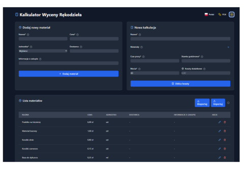 CalcuCraft 1.0 Kalkulator wyceny rękodzieła